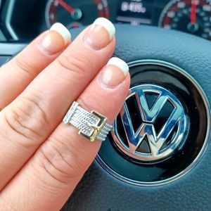 Sterling Silver and Gold Diamond Buckle Ring, Size 7.5